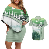Custom Disc Golf Couples Matching Off Shoulder Short Dress and Hawaiian Shirt with Forest Landscape Basket Silhouette - Wonder Print Shop