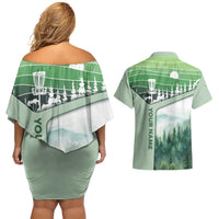 Custom Disc Golf Couples Matching Off Shoulder Short Dress and Hawaiian Shirt with Forest Landscape Basket Silhouette - Wonder Print Shop