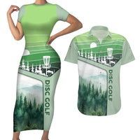 Custom Disc Golf Couples Matching Short Sleeve Bodycon Dress and Hawaiian Shirt with Forest Landscape Basket Silhouette - Wonder Print Shop