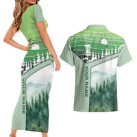 Custom Disc Golf Couples Matching Short Sleeve Bodycon Dress and Hawaiian Shirt with Forest Landscape Basket Silhouette - Wonder Print Shop