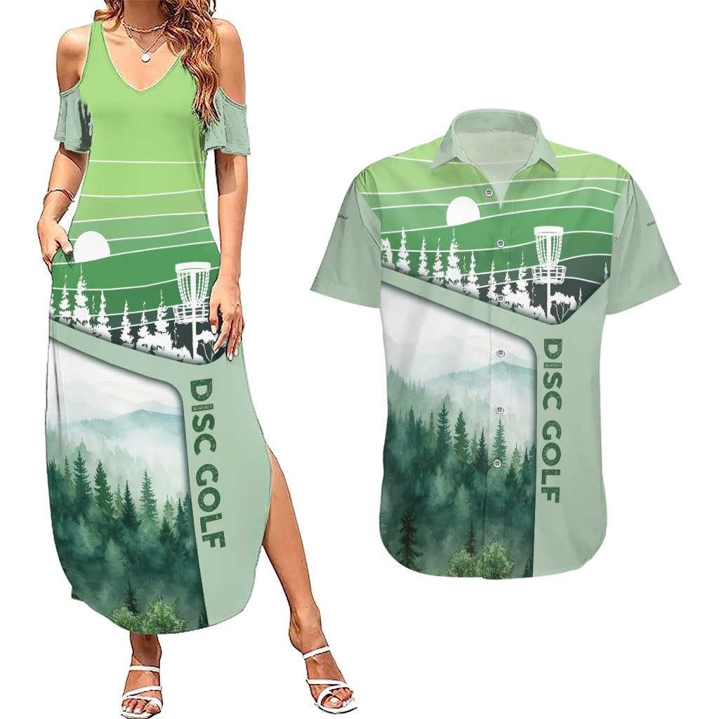 Custom Disc Golf Couples Matching Summer Maxi Dress and Hawaiian Shirt with Forest Landscape Basket Silhouette - Wonder Print Shop
