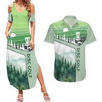 Custom Disc Golf Couples Matching Summer Maxi Dress and Hawaiian Shirt with Forest Landscape Basket Silhouette - Wonder Print Shop
