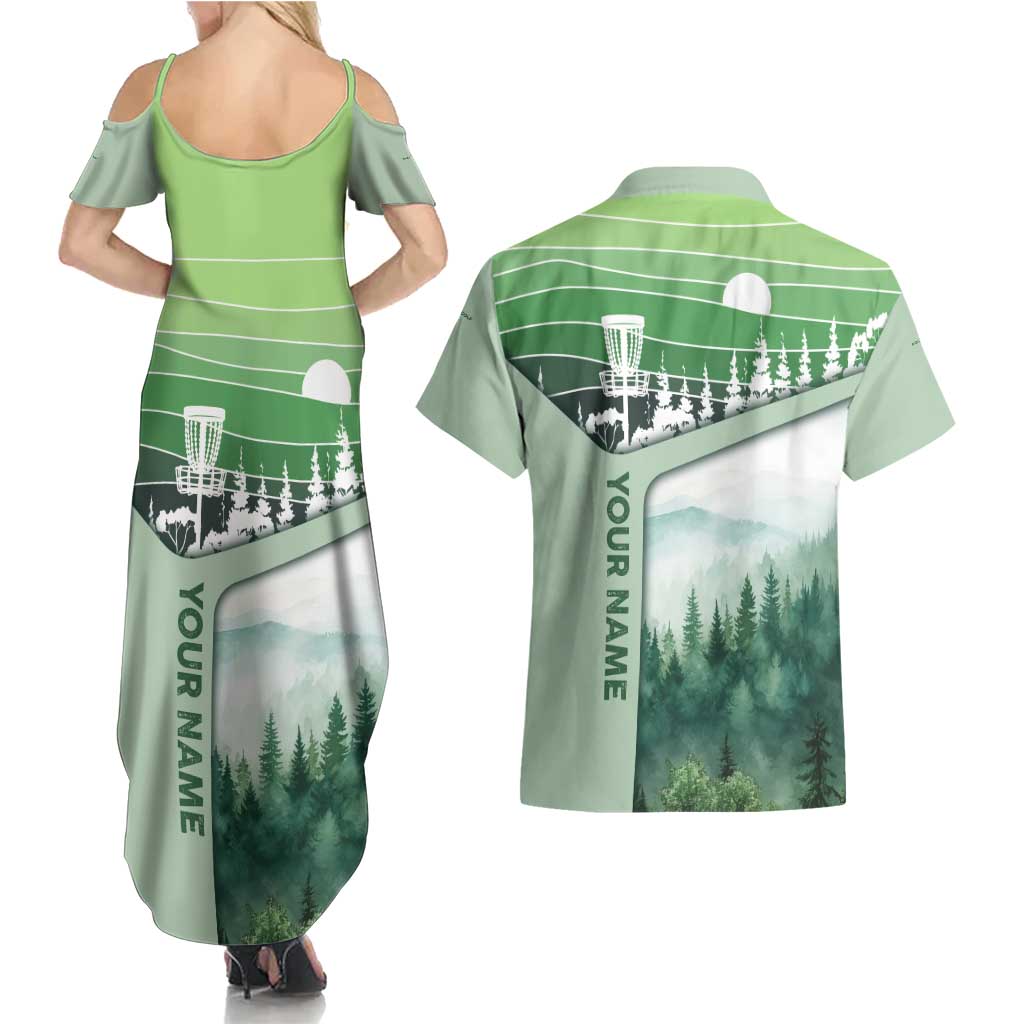 Custom Disc Golf Couples Matching Summer Maxi Dress and Hawaiian Shirt with Forest Landscape Basket Silhouette - Wonder Print Shop