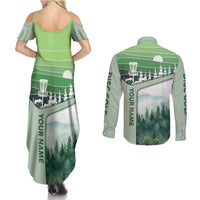 Custom Disc Golf Couples Matching Summer Maxi Dress and Long Sleeve Button Shirt with Forest Landscape Basket Silhouette - Wonder Print Shop