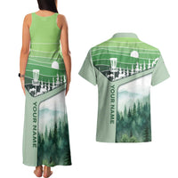 Custom Disc Golf Couples Matching Tank Maxi Dress and Hawaiian Shirt with Forest Landscape Basket Silhouette - Wonder Print Shop