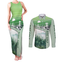 Custom Disc Golf Couples Matching Tank Maxi Dress and Long Sleeve Button Shirt with Forest Landscape Basket Silhouette - Wonder Print Shop