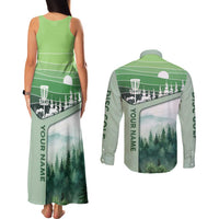 Custom Disc Golf Couples Matching Tank Maxi Dress and Long Sleeve Button Shirt with Forest Landscape Basket Silhouette - Wonder Print Shop