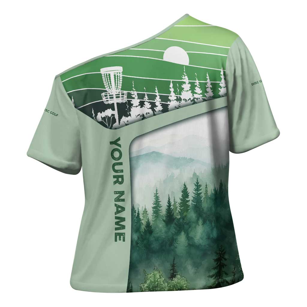 Custom Disc Golf Cross Shoulder Shirt with Forest Landscape Basket Silhouette - Wonder Print Shop