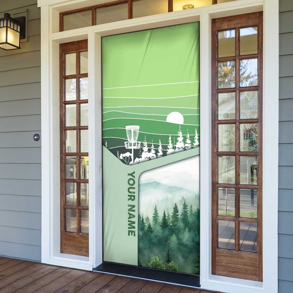 Custom Disc Golf Door Cover with Forest Landscape Basket Silhouette - Wonder Print Shop