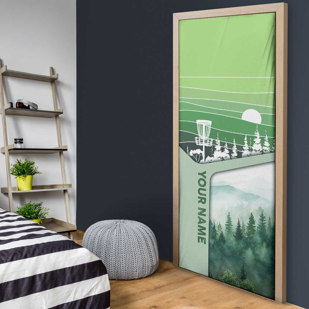 Custom Disc Golf Door Cover with Forest Landscape Basket Silhouette - Wonder Print Shop