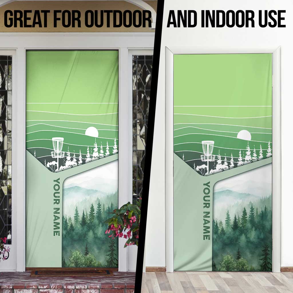 Custom Disc Golf Door Cover with Forest Landscape Basket Silhouette - Wonder Print Shop