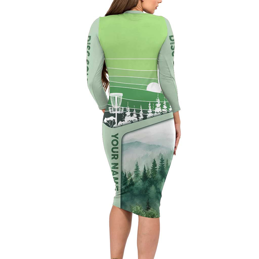 Custom Disc Golf Family Matching Long Sleeve Bodycon Dress and Hawaiian Shirt with Forest Landscape Basket Silhouette - Wonder Print Shop