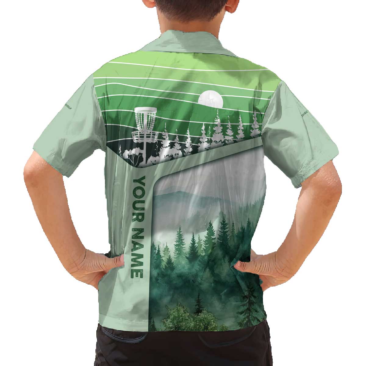 Custom Disc Golf Family Matching Off The Shoulder Long Sleeve Dress and Hawaiian Shirt with Forest Landscape Basket Silhouette - Wonder Print Shop