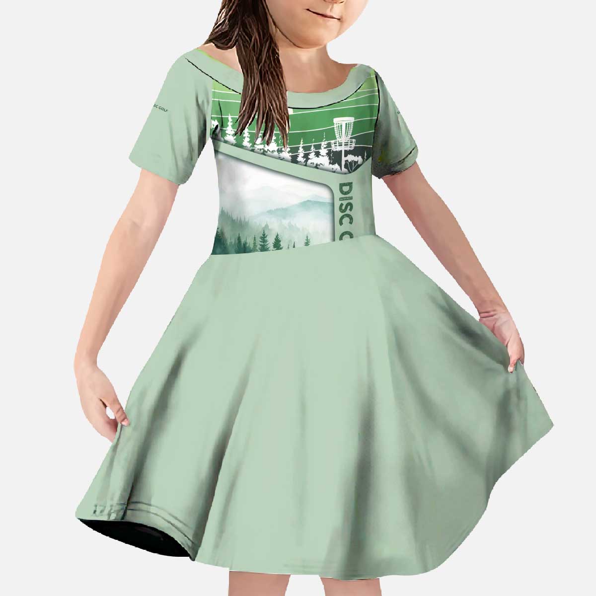 Custom Disc Golf Family Matching Off The Shoulder Long Sleeve Dress and Hawaiian Shirt with Forest Landscape Basket Silhouette - Wonder Print Shop