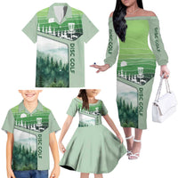 Custom Disc Golf Family Matching Off The Shoulder Long Sleeve Dress and Hawaiian Shirt with Forest Landscape Basket Silhouette - Wonder Print Shop