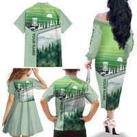 Custom Disc Golf Family Matching Off The Shoulder Long Sleeve Dress and Hawaiian Shirt with Forest Landscape Basket Silhouette - Wonder Print Shop