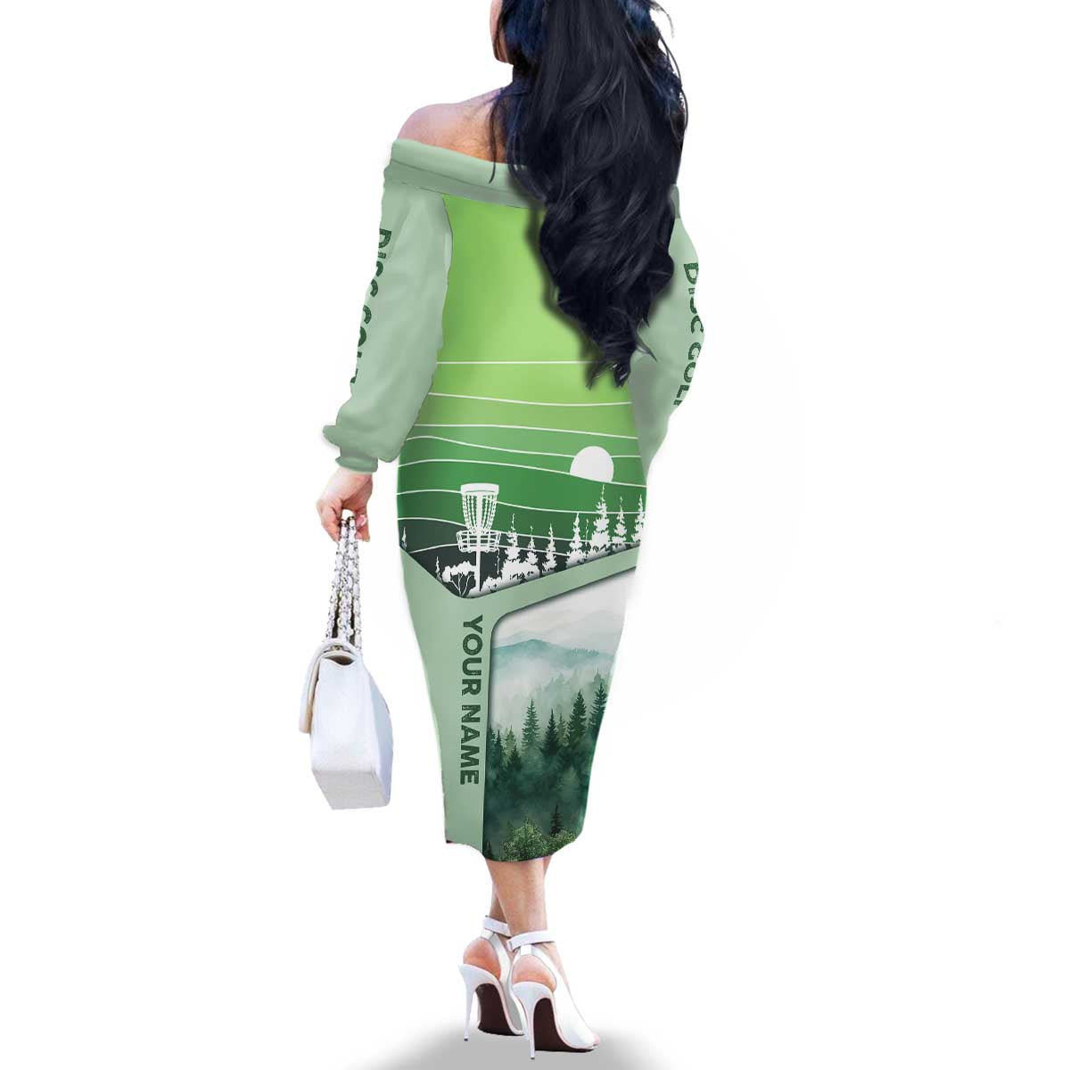 Custom Disc Golf Family Matching Off The Shoulder Long Sleeve Dress and Hawaiian Shirt with Forest Landscape Basket Silhouette - Wonder Print Shop