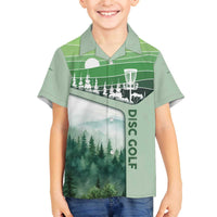 Custom Disc Golf Family Matching Off The Shoulder Long Sleeve Dress and Hawaiian Shirt with Forest Landscape Basket Silhouette - Wonder Print Shop