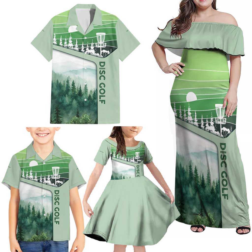 Custom Disc Golf Family Matching Off Shoulder Maxi Dress and Hawaiian Shirt with Forest Landscape Basket Silhouette - Wonder Print Shop