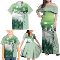 Custom Disc Golf Family Matching Off Shoulder Maxi Dress and Hawaiian Shirt with Forest Landscape Basket Silhouette - Wonder Print Shop