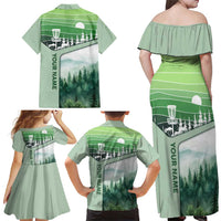 Custom Disc Golf Family Matching Off Shoulder Maxi Dress and Hawaiian Shirt with Forest Landscape Basket Silhouette - Wonder Print Shop