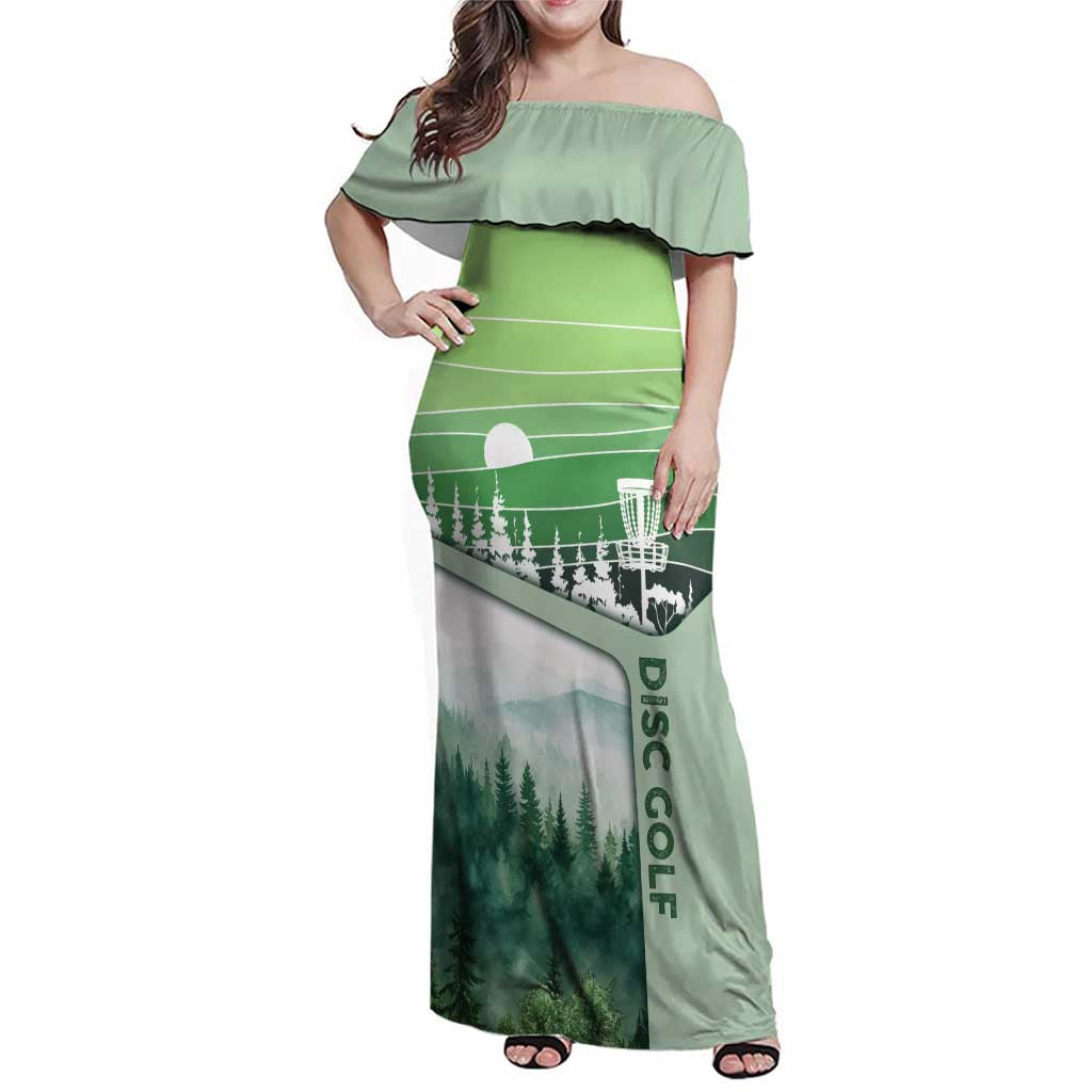 Custom Disc Golf Family Matching Off Shoulder Maxi Dress and Hawaiian Shirt with Forest Landscape Basket Silhouette - Wonder Print Shop