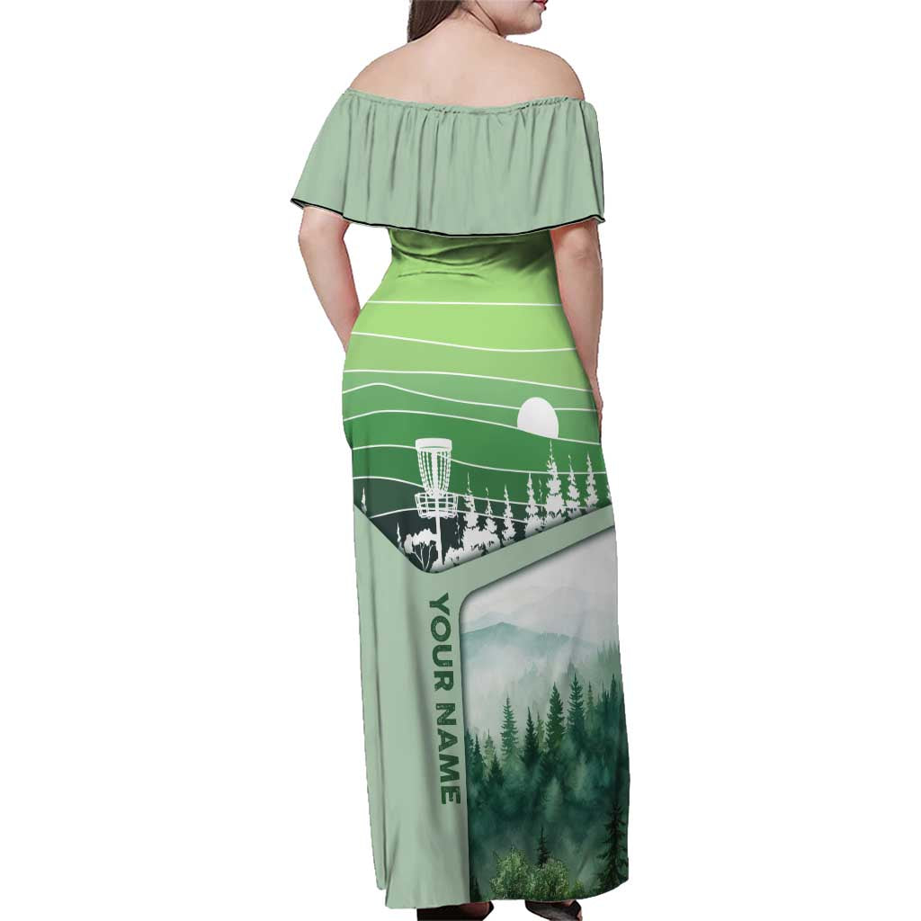 Custom Disc Golf Family Matching Off Shoulder Maxi Dress and Hawaiian Shirt with Forest Landscape Basket Silhouette - Wonder Print Shop