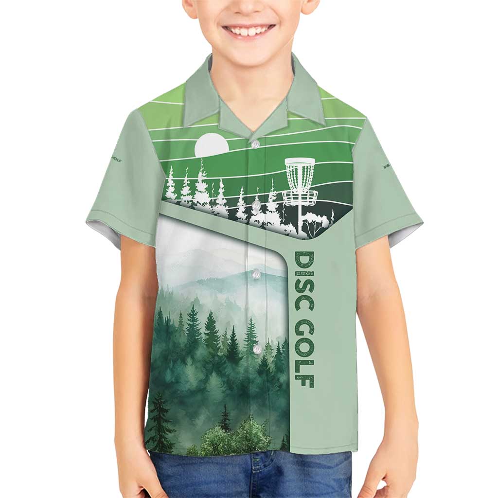Custom Disc Golf Family Matching Off Shoulder Maxi Dress and Hawaiian Shirt with Forest Landscape Basket Silhouette - Wonder Print Shop