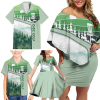 Custom Disc Golf Family Matching Off Shoulder Short Dress and Hawaiian Shirt with Forest Landscape Basket Silhouette - Wonder Print Shop