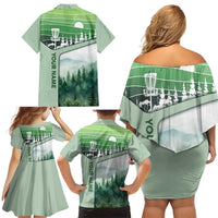Custom Disc Golf Family Matching Off Shoulder Short Dress and Hawaiian Shirt with Forest Landscape Basket Silhouette - Wonder Print Shop