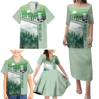 Custom Disc Golf Family Matching Puletasi and Hawaiian Shirt with Forest Landscape Basket Silhouette - Wonder Print Shop