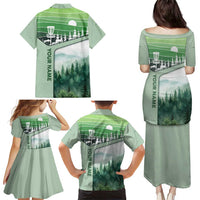Custom Disc Golf Family Matching Puletasi and Hawaiian Shirt with Forest Landscape Basket Silhouette - Wonder Print Shop
