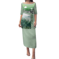 Custom Disc Golf Family Matching Puletasi and Hawaiian Shirt with Forest Landscape Basket Silhouette - Wonder Print Shop
