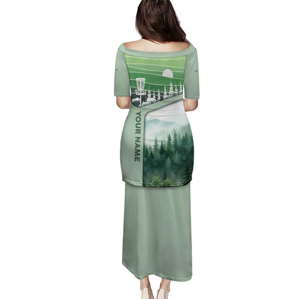 Custom Disc Golf Family Matching Puletasi and Hawaiian Shirt with Forest Landscape Basket Silhouette - Wonder Print Shop