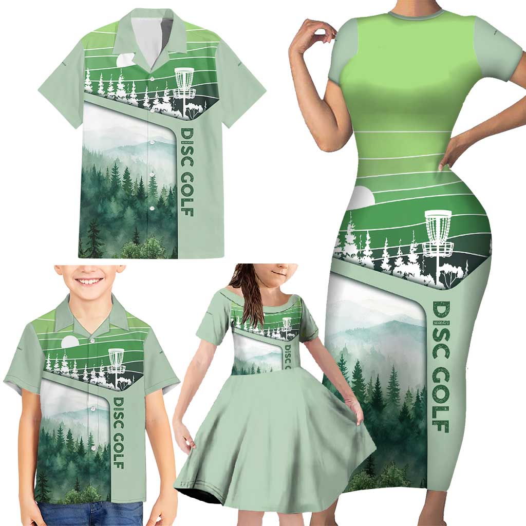 Custom Disc Golf Family Matching Short Sleeve Bodycon Dress and Hawaiian Shirt with Forest Landscape Basket Silhouette - Wonder Print Shop