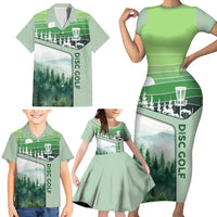 Custom Disc Golf Family Matching Short Sleeve Bodycon Dress and Hawaiian Shirt with Forest Landscape Basket Silhouette - Wonder Print Shop