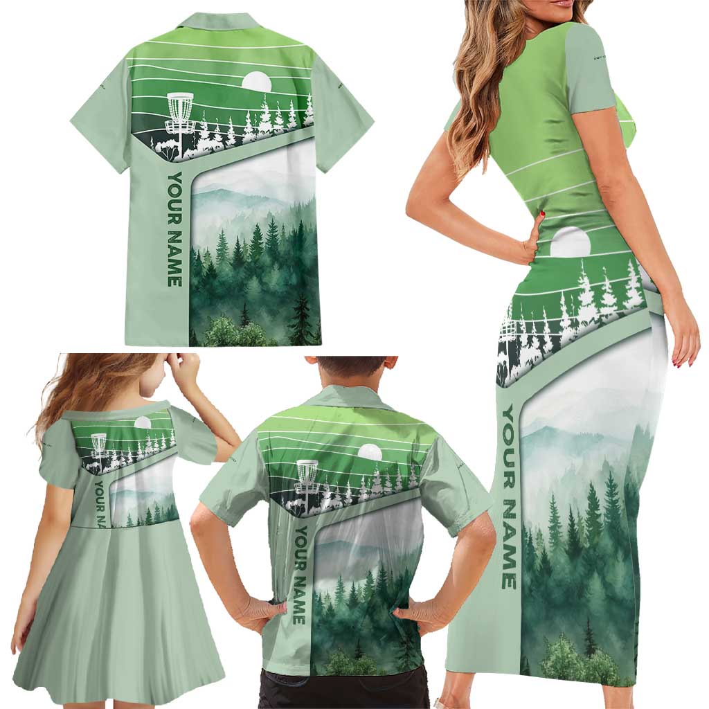 Custom Disc Golf Family Matching Short Sleeve Bodycon Dress and Hawaiian Shirt with Forest Landscape Basket Silhouette - Wonder Print Shop