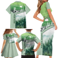 Custom Disc Golf Family Matching Short Sleeve Bodycon Dress and Hawaiian Shirt with Forest Landscape Basket Silhouette - Wonder Print Shop
