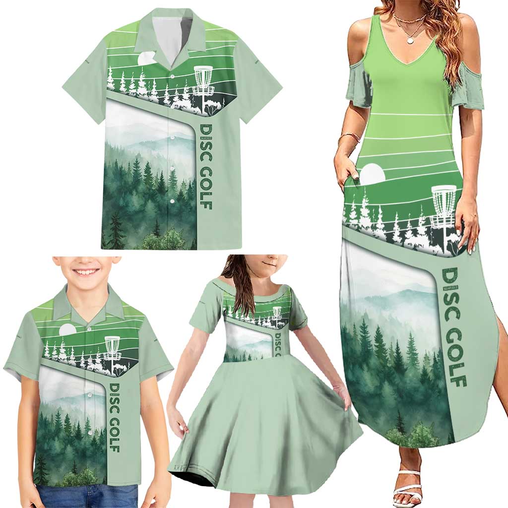 Custom Disc Golf Family Matching Summer Maxi Dress and Hawaiian Shirt with Forest Landscape Basket Silhouette - Wonder Print Shop