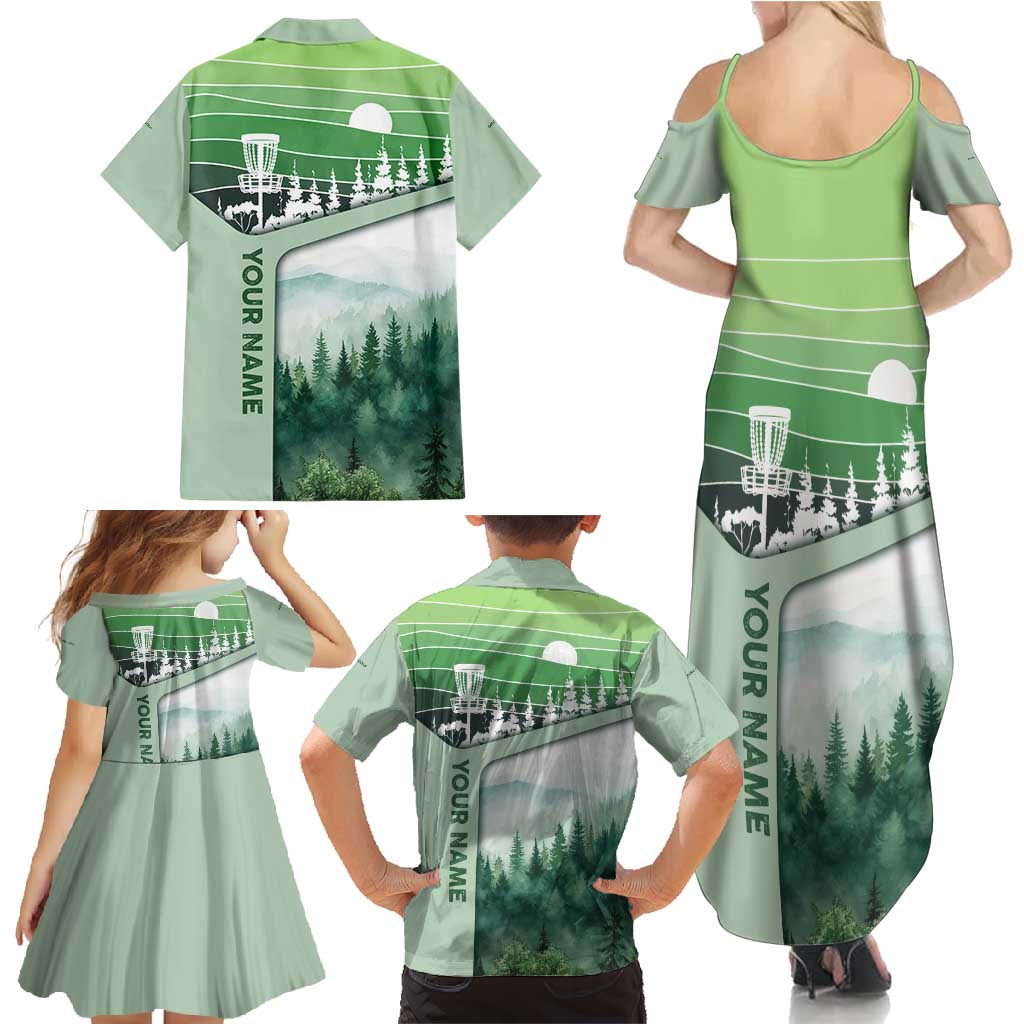 Custom Disc Golf Family Matching Summer Maxi Dress and Hawaiian Shirt with Forest Landscape Basket Silhouette - Wonder Print Shop