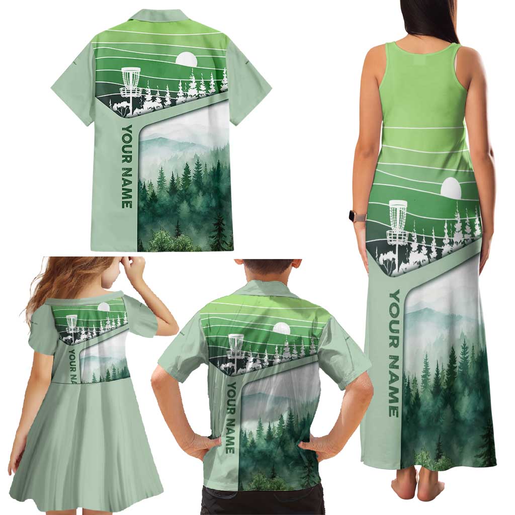 Custom Disc Golf Family Matching Tank Maxi Dress and Hawaiian Shirt with Forest Landscape Basket Silhouette - Wonder Print Shop