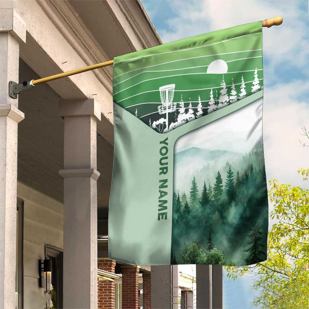 Custom Disc Golf Garden Flag with Forest Landscape Basket Silhouette - Wonder Print Shop