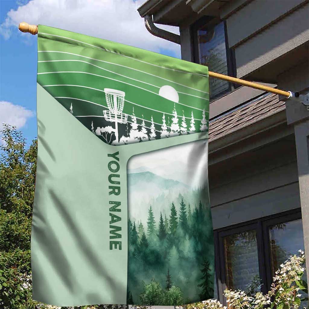Custom Disc Golf Garden Flag with Forest Landscape Basket Silhouette - Wonder Print Shop