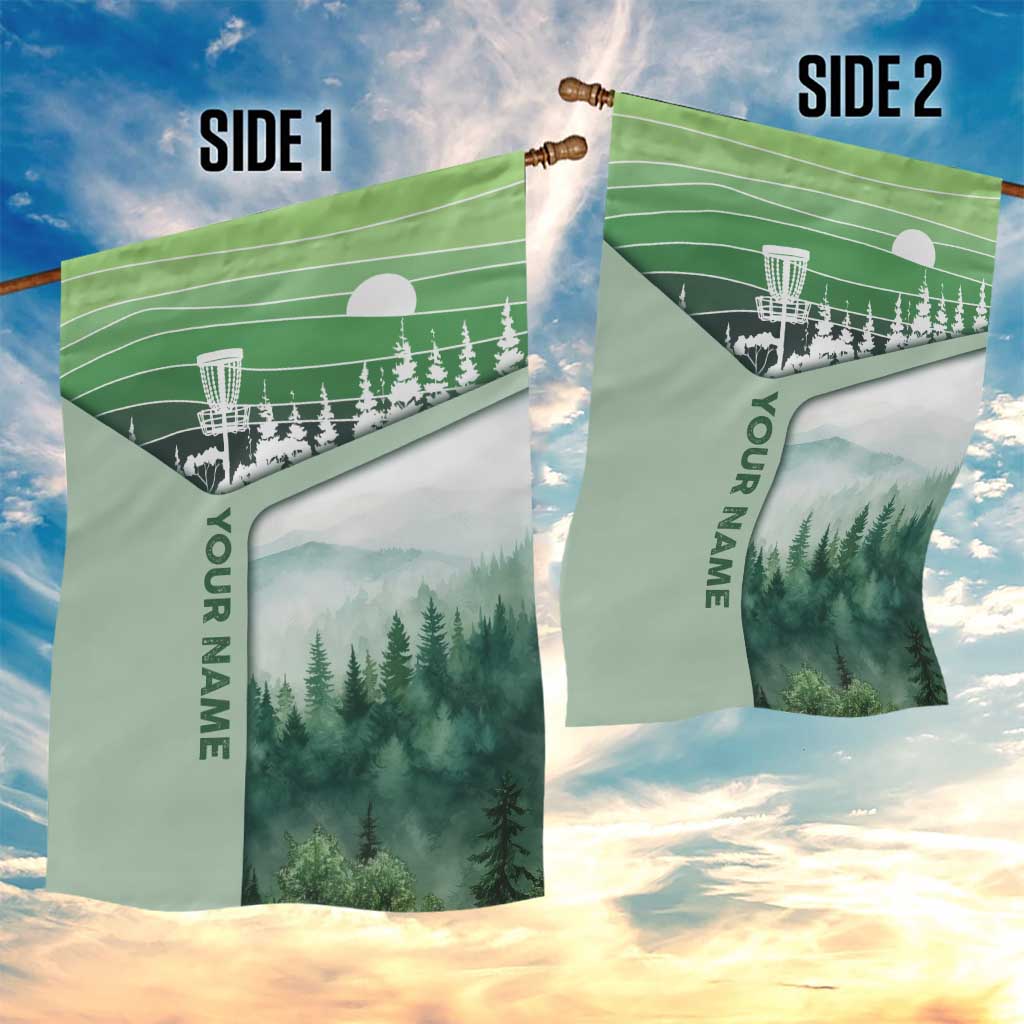 Custom Disc Golf Garden Flag with Forest Landscape Basket Silhouette - Wonder Print Shop
