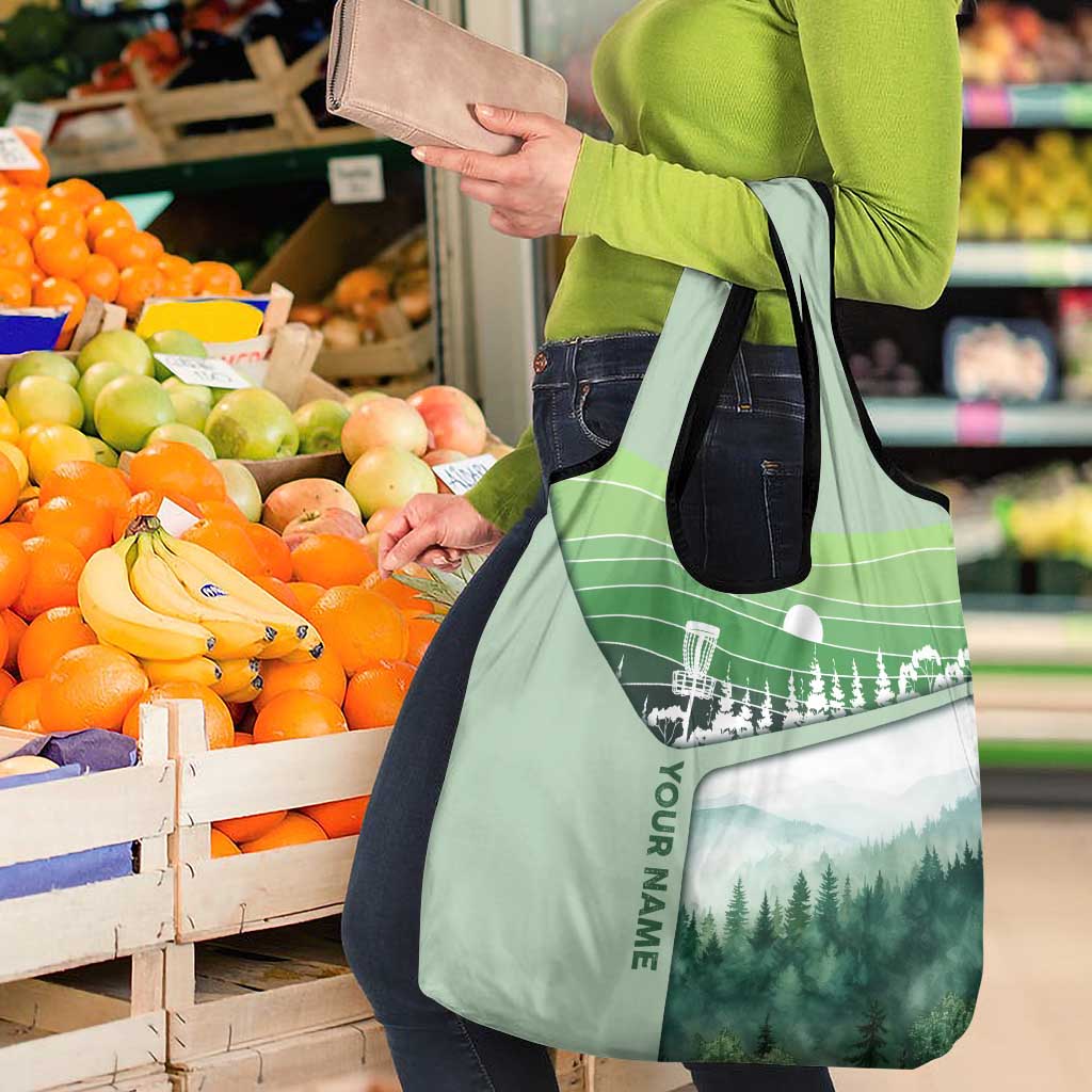 Custom Disc Golf Grocery Bag with Forest Landscape Basket Silhouette - Wonder Print Shop