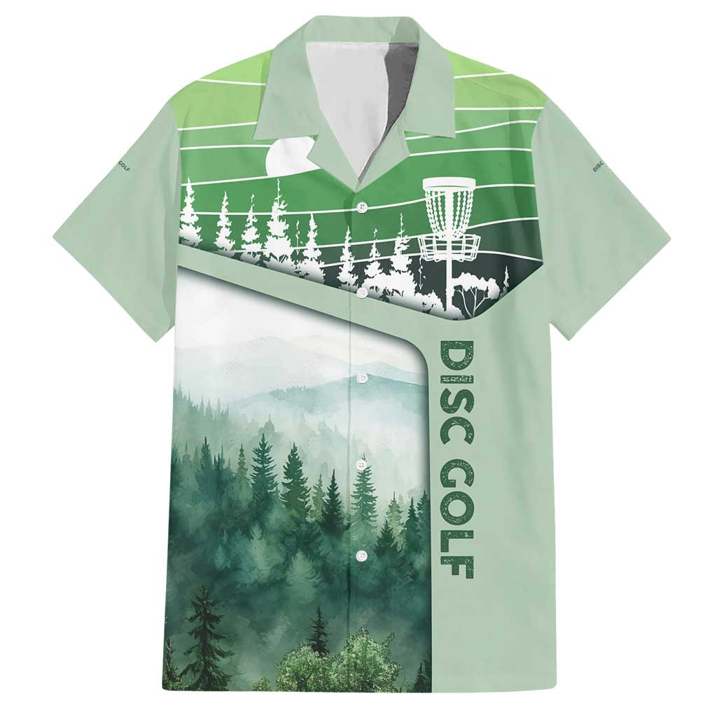Custom Disc Golf Hawaiian Shirt with Forest Landscape Basket Silhouette - Wonder Print Shop