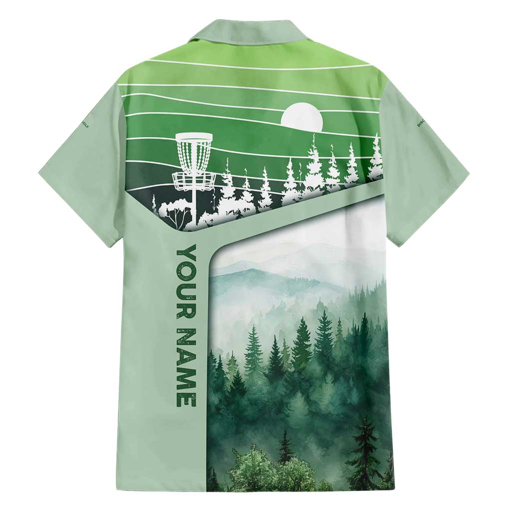 Custom Disc Golf Hawaiian Shirt with Forest Landscape Basket Silhouette - Wonder Print Shop