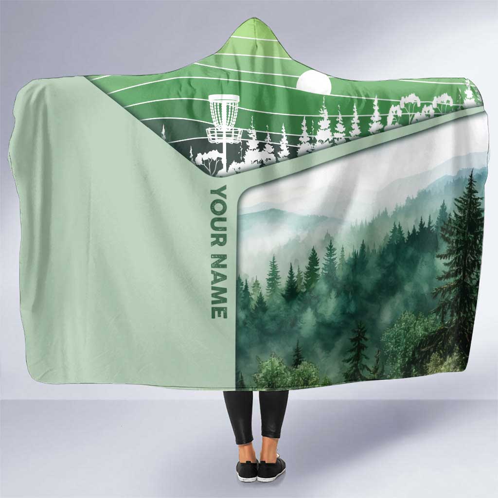 Custom Disc Golf Hooded Blanket with Forest Landscape Basket Silhouette - Wonder Print Shop