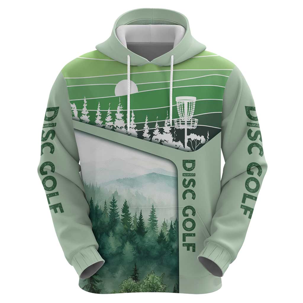 Custom Disc Golf Hoodie with Forest Landscape Basket Silhouette - Wonder Print Shop