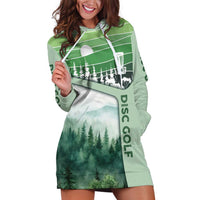 Custom Disc Golf Hoodie Dress with Forest Landscape Basket Silhouette - Wonder Print Shop